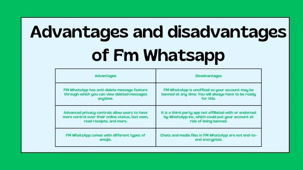 Advantages and disadvantages of Fm Whatsapp